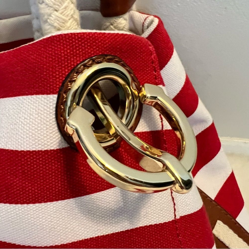 Michael Kors Nautical Hobo Bag Red & White w/Gold - Picture 4 of 16